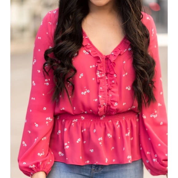 Gibson - Ruffle Detail Smock Waist Blouse - Picture 3 of 13